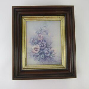 Antique Victorian Deep Picture Frame Wood Gilt Vintage Sonie Ames Flower Print